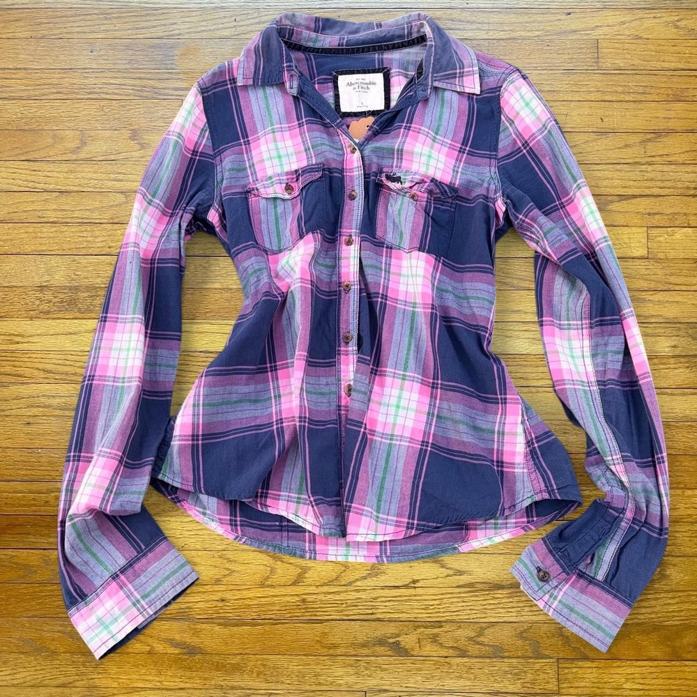 Abercrombie & Fitch Womens Small Pink Purple Plaid Flannel Button Down Shirt